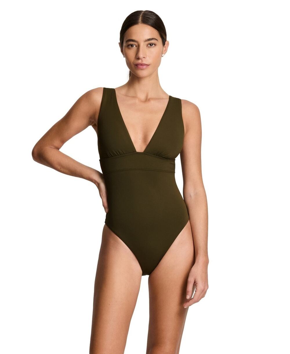 Lauren Ralph Lauren Modern V-Neck Sculpting One-Piece Swimsuit Size 16 3523